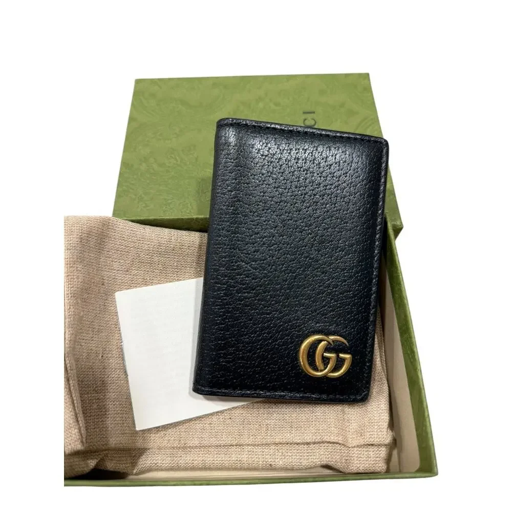 Gucci GG Marmont Mens Slim Card Holder Case Fold Over Black Leather